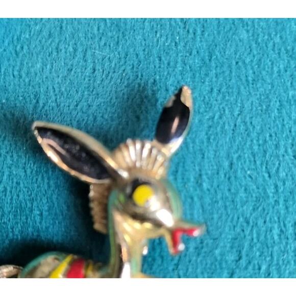 Vintage Donkey Brooch Pin Gold Tone Black Red Yellow Accent - Picture 4 of 4